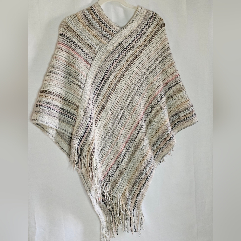 "Pinklicious" Ivory pattern poncho sweater